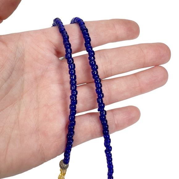 Cobalt Blue & Yellow Lampwork Seed Beaded Necklace - Picture 5 of 10